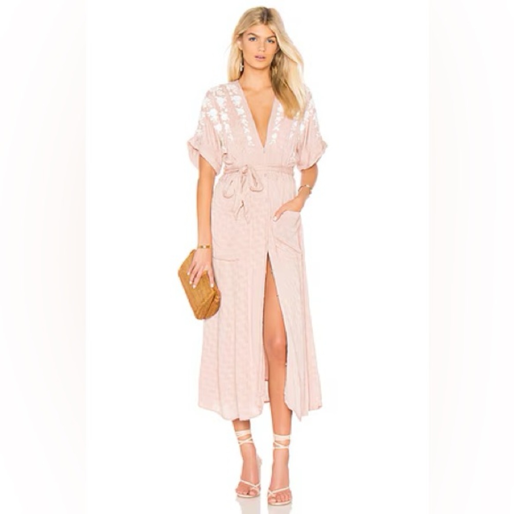 Free People Love to Love You Embroidered Midi Dress in Pink Size S